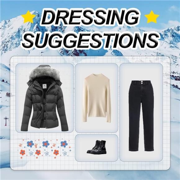 Women's Hooded Warm Winter Coat‎ Quilted Thicken Puffer Jacket with Removable - Picture 6 of 8